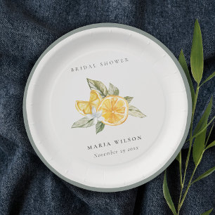 Minimal Lemon Botanical Leafy Boho Bridal Shower Paper Plate