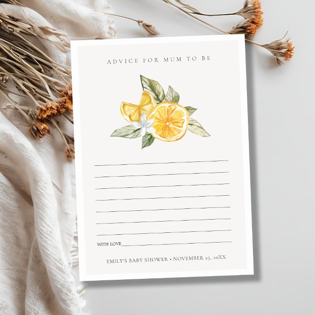 Minimal Lemon Fauna Advise For Mum Baby Shower Enclosure Card (Creator Uploaded)