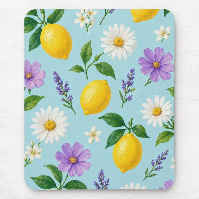 Minimal Lemon Floral  Mouse Pad (Front)