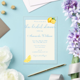 Minimal Light Blue Italian Lemons bridal Shower Acrylic Invitations