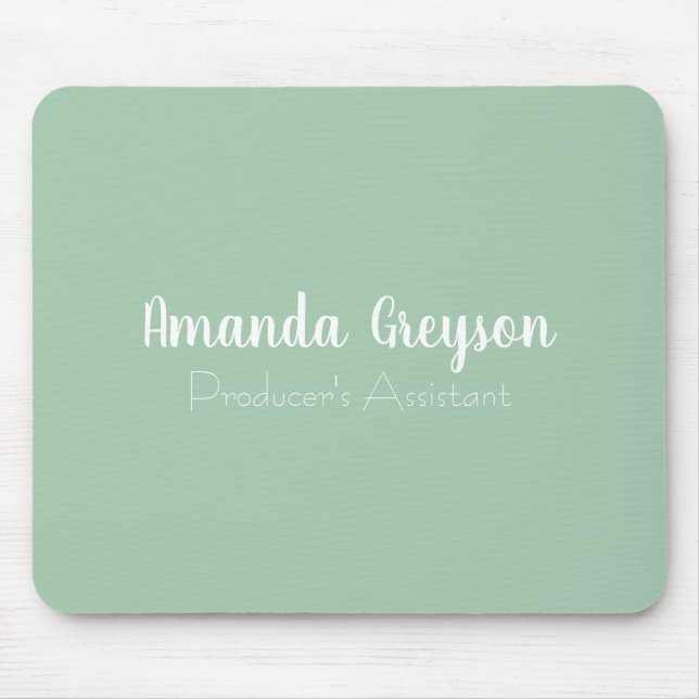 Minimal Light Green Monogram Name & Job Position Mouse Pad (Front)