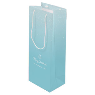 Minimal Light Pastel Blue Snowy Christmas Party  Wine Gift Bag