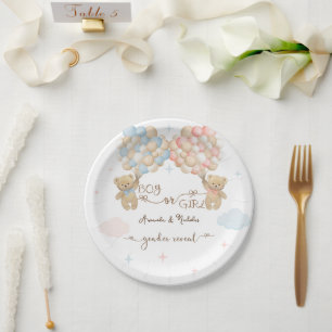 Minimal Light Pink Blue Gender Reveal Paper Plate