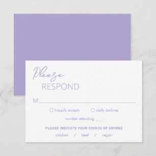 Minimal Lilac Modern Wedding RSVP Card