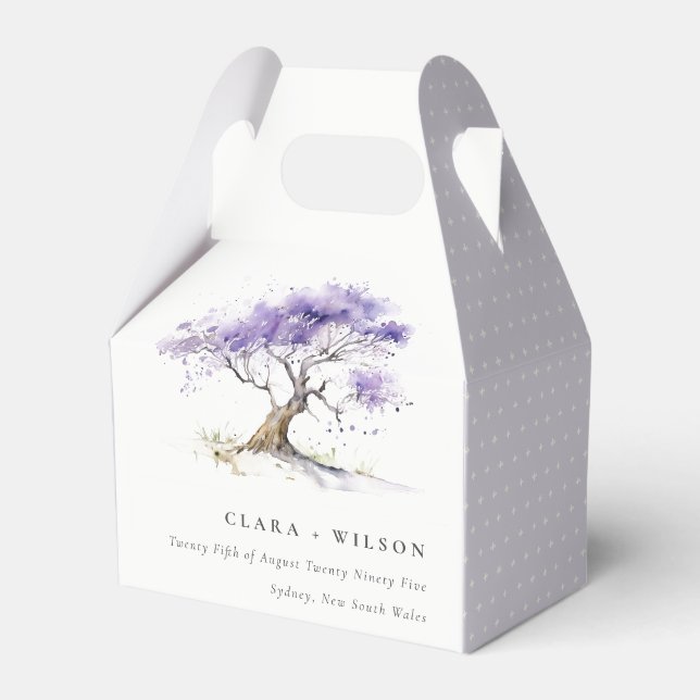 Minimal Lilac Watercolor Jacaranda Tree Wedding Favor Box (Front Side)