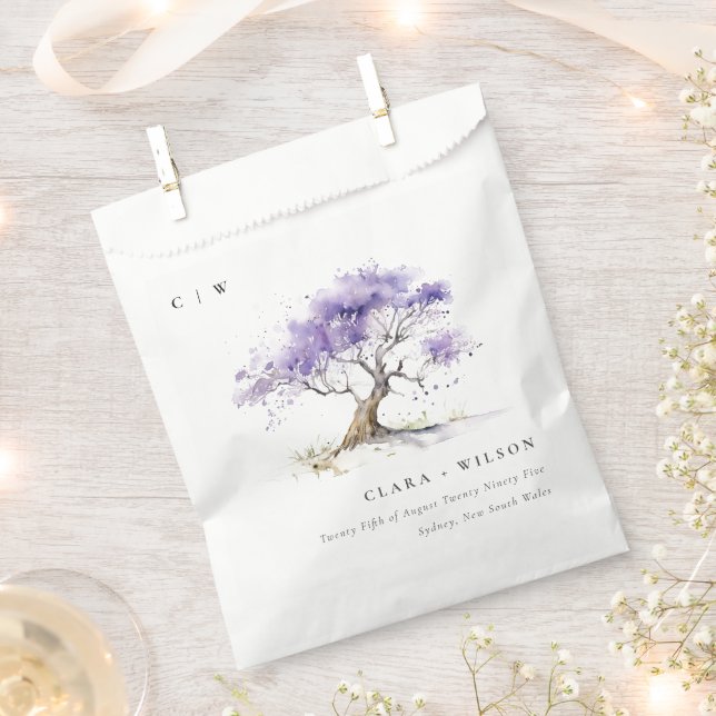 Minimal Lilac Watercolor Jacaranda Tree Wedding Favour Bag (Clipped)
