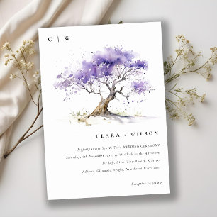 Minimal Lilac Watercolor Jacaranda Tree Wedding Invitation