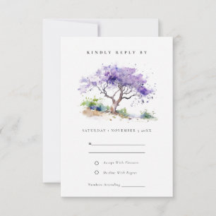 Minimal Lilac Watercolor Jacaranda Tree Wedding RSVP Card