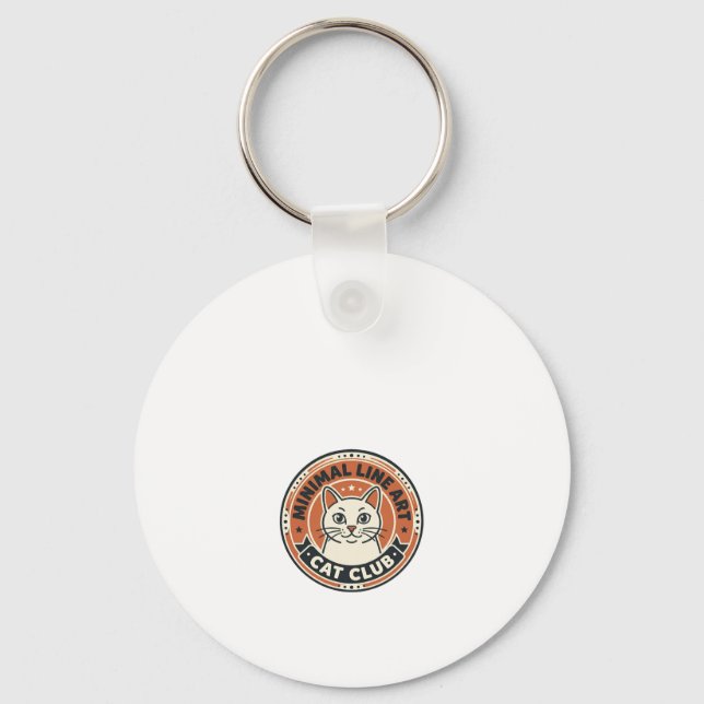 Minimal Line Art Cat Cat Lover Gift - Minimal Line Keychain (Front)