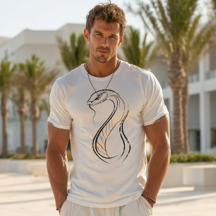 Minimal Line Art Cobra Illustration T-Shirt