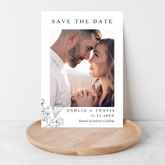 Minimal Line Art Floral Photo Save the Date Magnetic Invitation