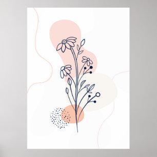 Minimal line art flowers poster