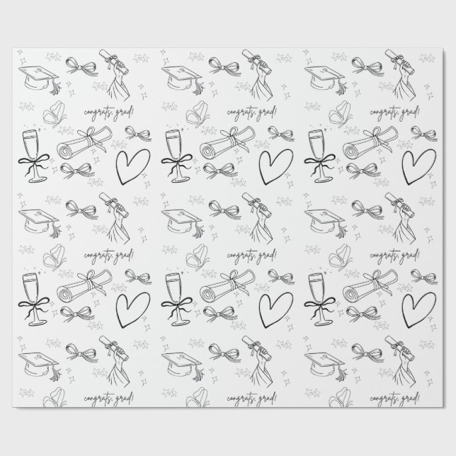 Minimal Line Art Graduation Wrapping Paper (Flat)