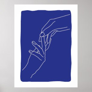 Minimal Line Art Hands Abstract Modern Blue Poster
