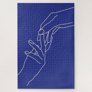 Minimal Line Art Hands Abstract Modern Blue Poster Jigsaw Puzzle