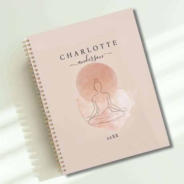 Minimal Line Art Meditating Woman Planner (Minimal Line Art Meditating Woman Custom Planner with your Name or Text.)