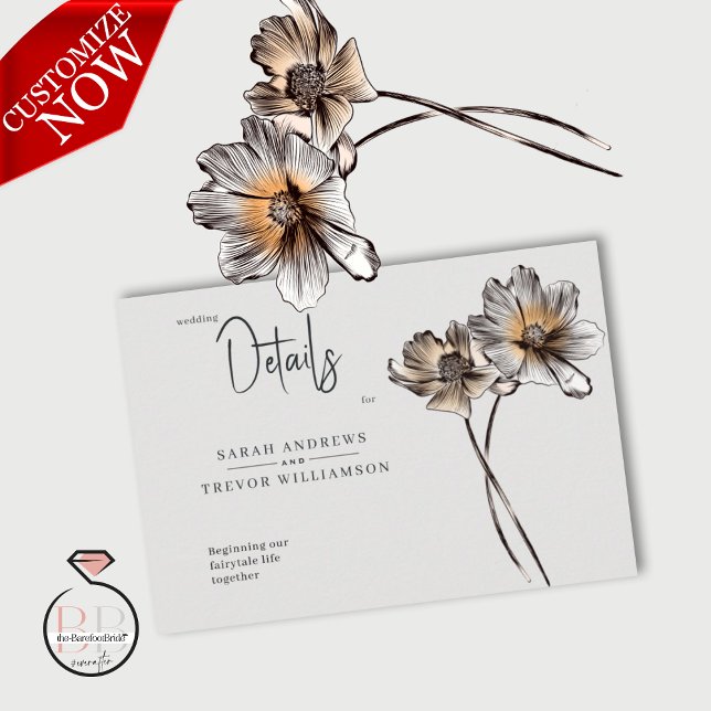 Minimal Line Art Terracotta Poppies Enclosure Card (Easy to customize)