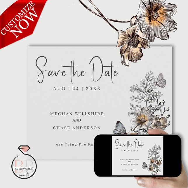 Minimal Line Art Terracotta Poppies Invitation (Easy to customize )