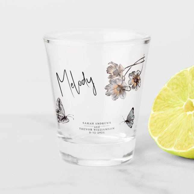 Minimal Line Art Terracotta Poppies Shot Glass (Front)