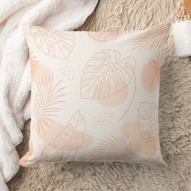 Minimal Line Art Tropical Leaves Throw Pillow (Blanket)