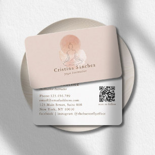 Minimal Line Art Woman Yoga Meditation QR Code Business Card