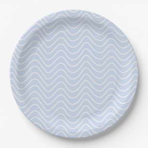 Minimal Line Chevron Pattern Coastal Light Blue Paper Plate