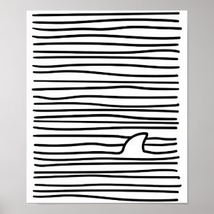 Minimal Line Drawing Simple Unique Shark Fin Gift Poster