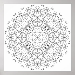 Minimal Line Mandala Border with Central Rosette Poster