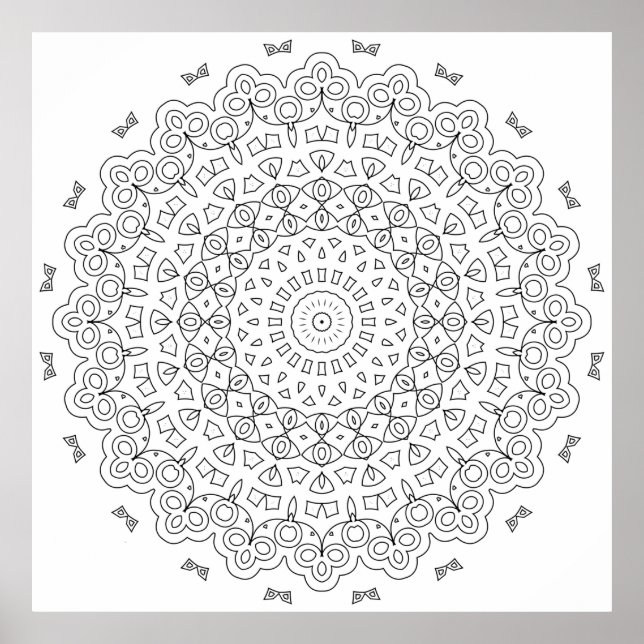 Minimal Line Mandala Border with Central Rosette Poster (Front)