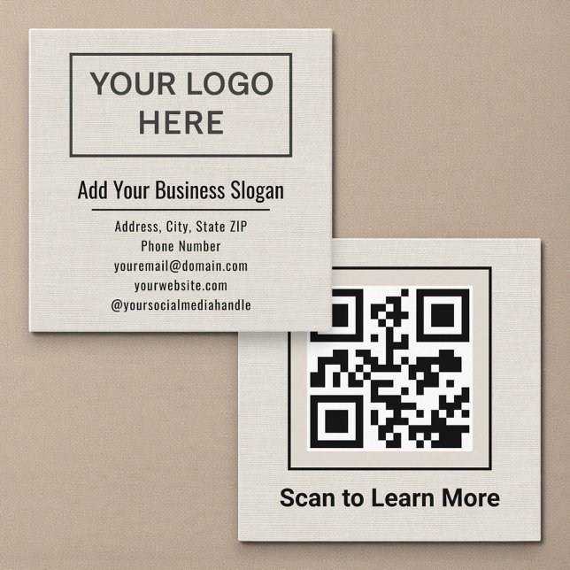 Minimal Linen Square QR Code Social Media Business Card (Creator Uploaded)