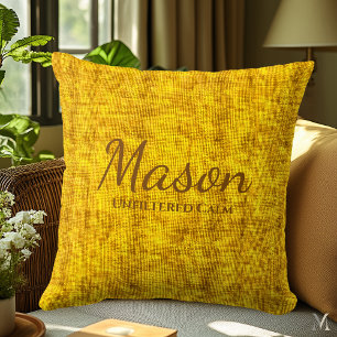 Minimal Linen Texture in Warm Mustard Yellow Throw Pillow