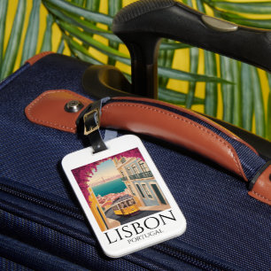Minimal Lisbon Portugal Vintage Travel Art Luggage Tag