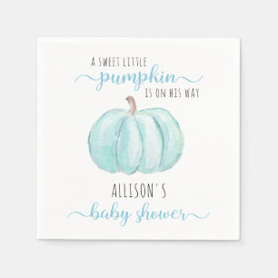 Minimal Little Pumpkin Blue Watercolor Baby Shower Napkin