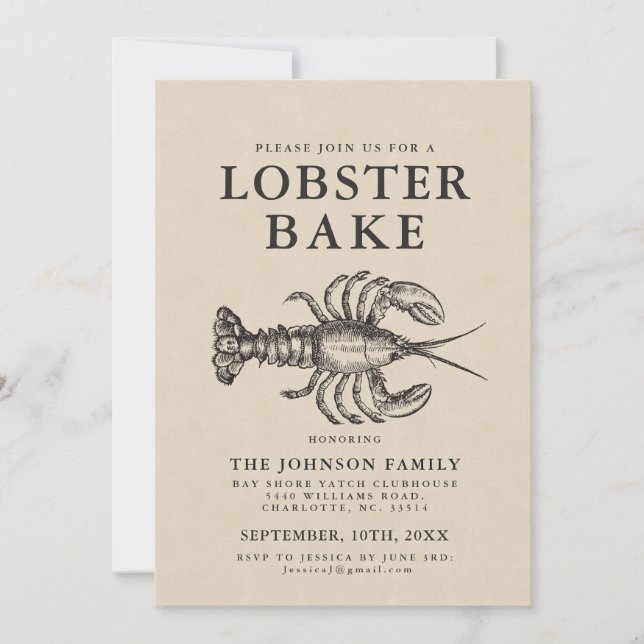 Minimal Lobster Bake Vintage Style Invite (Front)