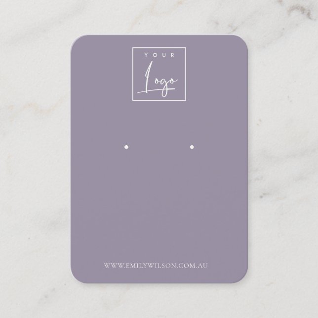 Minimal Logo Dusky Lilac Purple Earring Display Business Card (Front)