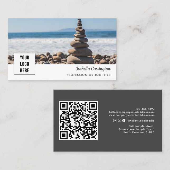 Minimal Logo Photo QR Code Business Card (Front/Back)