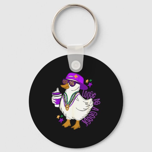 Minimal Loose Goose Funny Mardi Gras Keychain (Front)