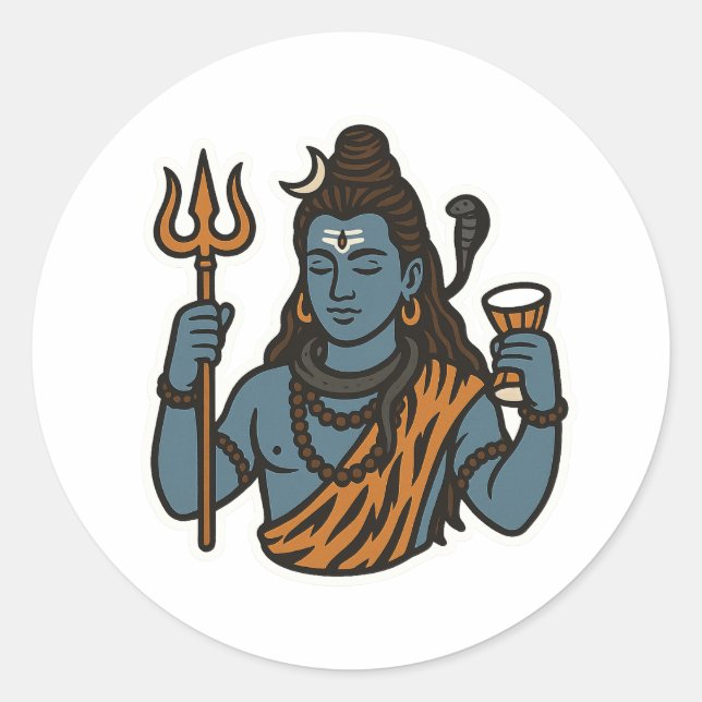 "Minimal Lord Shiva Sticker – Trident, Snake (Front)