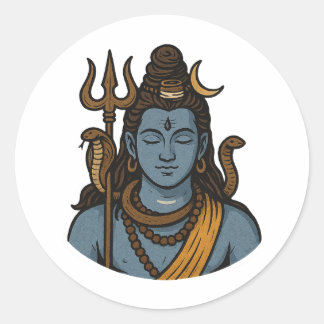 "Minimal Lord Shiva Trident, Snake, Divine Calm Classic Round Sticker