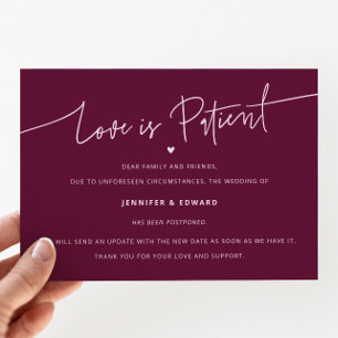 Minimal Love Is Patient Wedding Update Cranberry Invitation