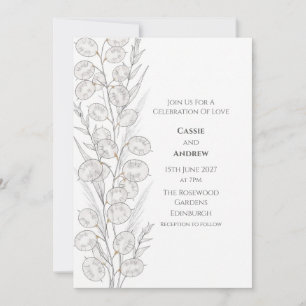 Minimal Lunaria Gold Ink Botanical Wedding Invitat Invitation