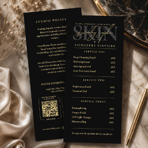 Minimal Luxury Aesthetician MedSpa Black Price Lis Menu