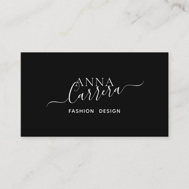 Minimal Luxury Boutique Black White Calligraphy Business Card (Front)