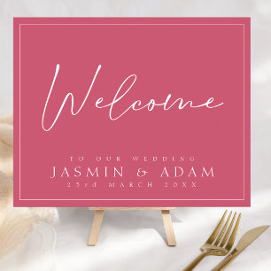 Minimal Magenta Pink Script Wedding Welcome Sign