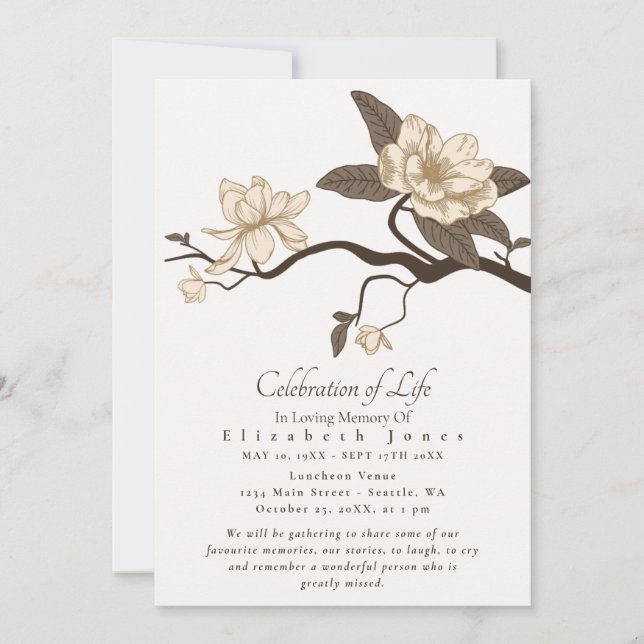 Minimal Magnolia Celebration of Life Funeral (Front)