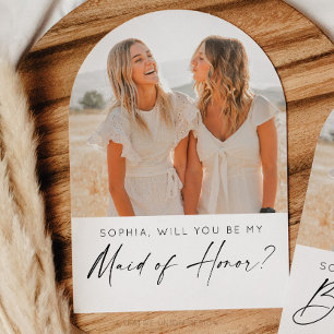 Minimal Maid of Honour Proposal Card with Photo