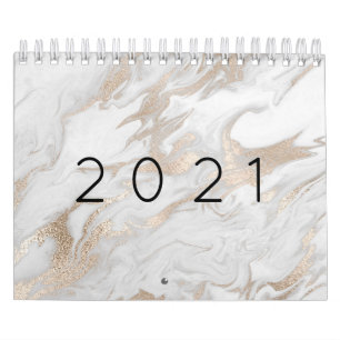 Minimal Marble White Grey Silver Rose Gold 2021 Calendar