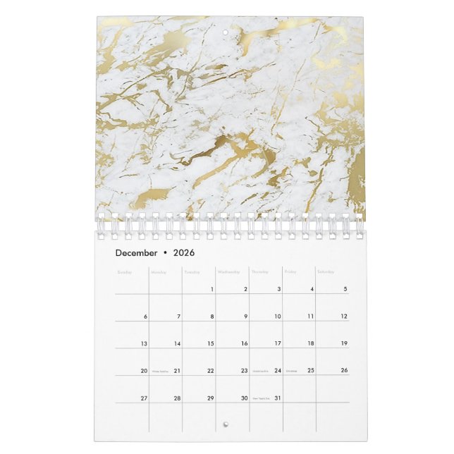 Minimal Marble White Grey Silver Rose Gold Stone Calendar (Dec 2026)