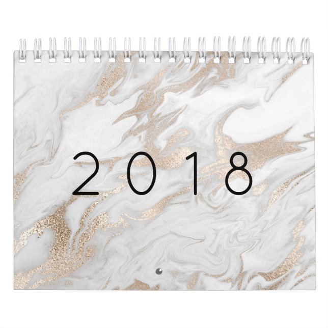 Minimal Marble White Grey Silver Rose Gold Stone Calendar (Cover)