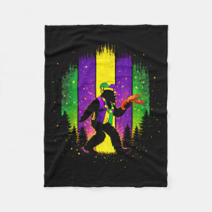 Minimal Mardi Gras Bigfoot Sasquatch Beads Fleece Blanket